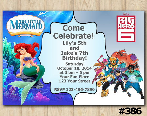 Twin Ariel and Big Hero Invitation | Personalized Digital Card