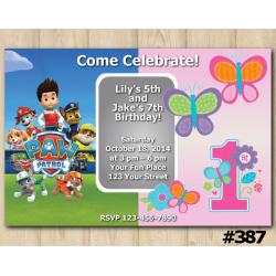 Twin Paw Patrol and Buterfly Invitation