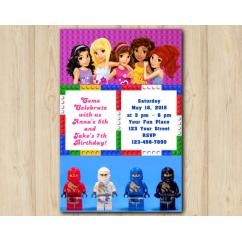 Twin Lego Friends and Lego Ninjago Invitation