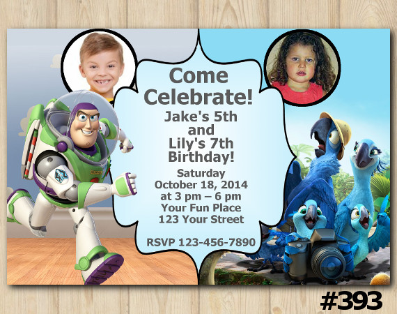 Twin Toy Storry and Rio Invitation with Photo | Personalized Digital Card