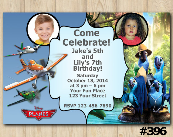Twin Disney Planes and Rio Invitation with Photo | Personalized Digital Card