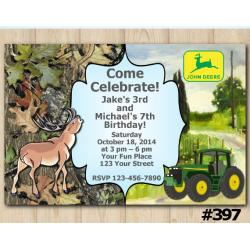 Twin Deer and John Deere Tractor Invitation