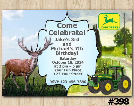 Twin Deer and John Deere Tractor Invitation | Personalized Digital Card