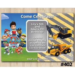 Twin Paw Patrol and Construction Invitation
