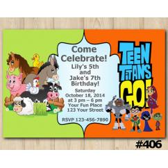 Twin Farm Animals and Teen Titans Go Invitation