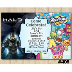 Twin Halo Master Chief and Shopkins Invitation