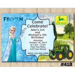 Twin Frozen and John Deere Tractor Invitation