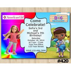 Twin American Girl and Doc McStuffins Invitation