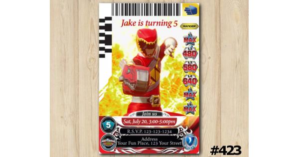 Red Power Rangers Card Birthday Invitation, Printable Power Rangers ...