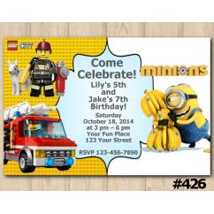 Twin Lego City and Minion Invitation