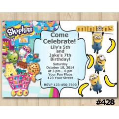 Twin Shopkins and Minions banana Invitation