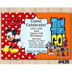 Twin Mickey Mouse and Teen Titans Go Invitation