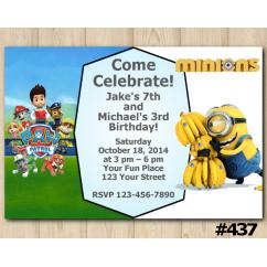 Twin Paw Patrol and Minions Invitation