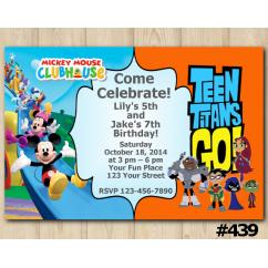 Twin Mickey Mouse and Teen Titans Go Invitation