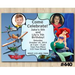 Twin Disney Planes and Ariel Invitation with Photo