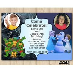 Twin TMNT and Frozen Invitation with Photo