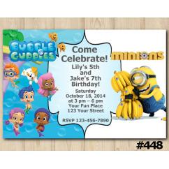 Twin Bubble Guppies and Minions Invitation