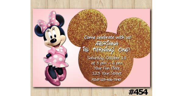 Gold Minnie Mouse Head Birthday Invitation, Minnie Mouse Invitation ...