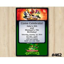 Twin Power Rangers and TMNT Invitation