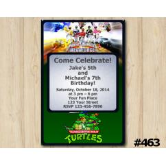 Twin Power Rangers and TMNT Invitation
