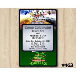 Twin Power Rangers and TMNT Invitation