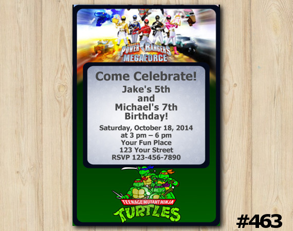 Twin Power Rangers and TMNT Invitation | Personalized Digital Card