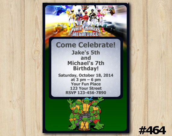 Twin Power Rangers and TMNT Invitation | Personalized Digital Card