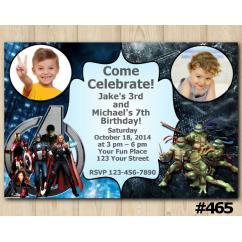 Twin Avengers and TMNT Invitation with Photo