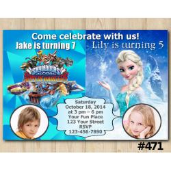 Twin Frozen and Skylanders Invitation with Photo