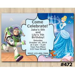 Twin Toy Storry and Cinderella Invitation