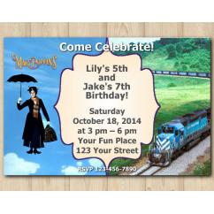 Twin Mary Poppins and Trains Invitation