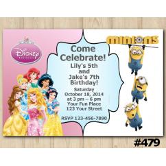 Twin Disney Princess and Minions Invitation