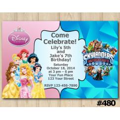 Twin Disney Princess and Skylanders Invitation