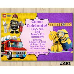 Twin Lego City and Minion Invitation