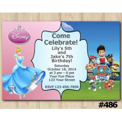 Twin Disney Princess and Paw Patrol Invitation