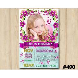 Floral Birthday Invitation with Photo