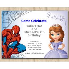 Twin Spiderman and Sofia the First Invitation