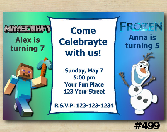 Twin Minecraft and Frozen Invitation | Personalized Digital Card