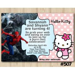 Twin Hello Kitty and Spiderman Invitation