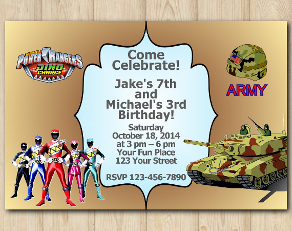Twin Power Rangers and Army Invitation | Personalized Digital Card