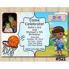 Twin Bascetball and Doc Mcstuffins Invitation with Photo