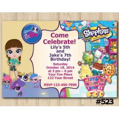Twin Littlest Pet Shop and Shopkins Invitation