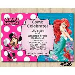 Twin Minnie Mouse and Ariel Invitation