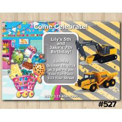 Twin Shopkins and Construction Invitation