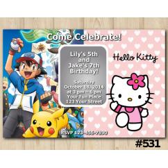 Twin Pokemon and Hello Kitty Invitation