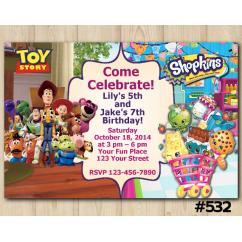 Twin Toy Storry and Shopkins Invitation