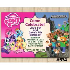 Twin My Little Pony and Minecraft Invitation