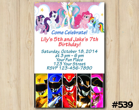 Twin My Little Pony and Power Ranger Invitation | Personalized Digital Card