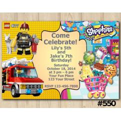 Twin Lego and Shopkins Invitation