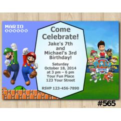 Twin Super Mario Brothers and Paw Patrol Invitation